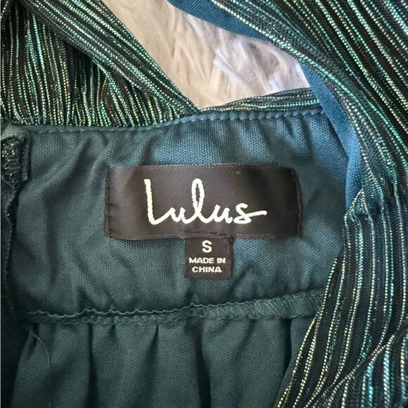 Lulus Ailey Metallic Stripe Twist Back Cocktail Dress in Gold and Teal Size S - Picture 5 of 9